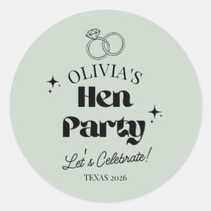 Modern Hen Party Custom Name Sage Colour Classic Round Sticker