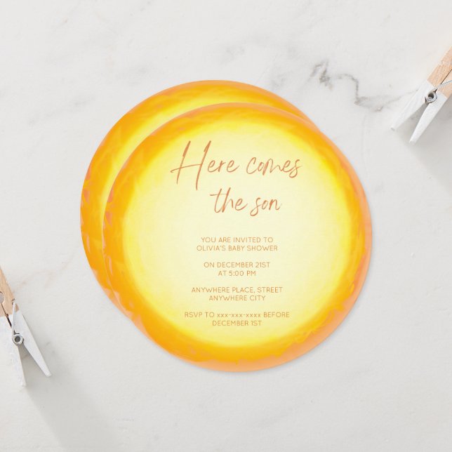 Modern here comes the son boy baby shower invitation (Front/Back In Situ)