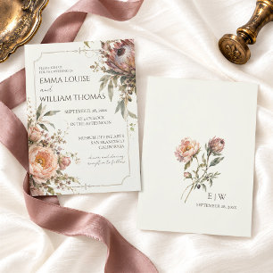 Modern Heritage Peach Peony Botanical Wedding Invitation