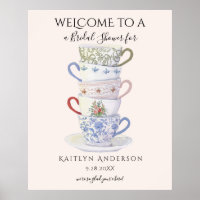 Modern Heritage Tea Cups Watercolor Bridal Shower
