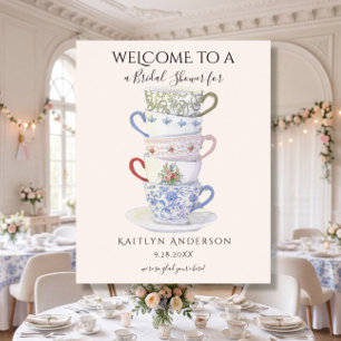 Modern Heritage Tea Cups Watercolor Bridal Shower Poster