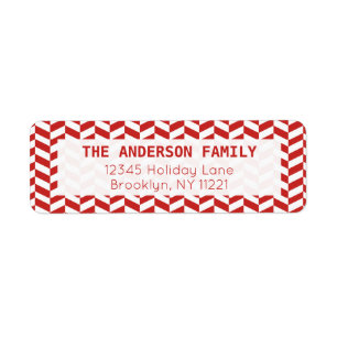 Modern Herringbone Chevron Red White Pattern Return Address Label
