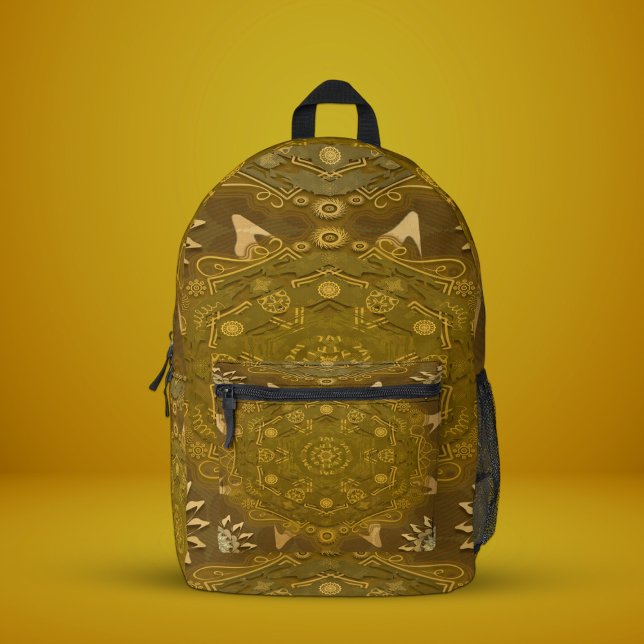 Modern hexa golden ursidae mandala art printed backpack (Creator Uploaded)