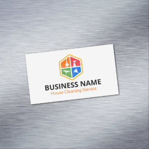 Modern Hexagon Colour Logo House Cleaning Magnetic Business Card
