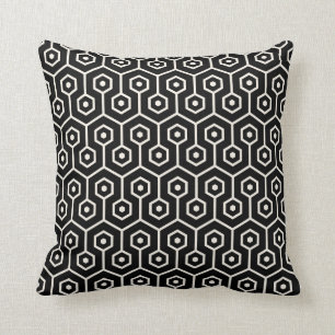Modern Hexagon Honeycomb Pattern Black Cushion