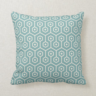 Modern Hexagon Honeycomb Pattern Sea Glass Blue Cushion