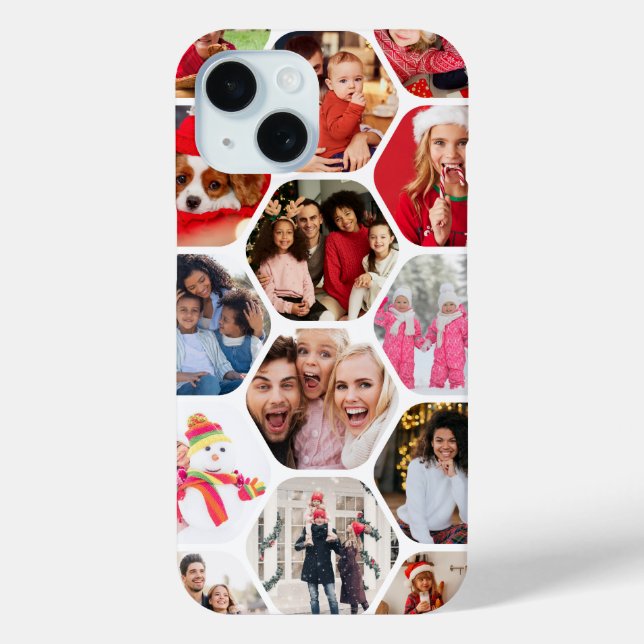 Modern Hexagon Multi Photo Collage Case-Mate iPhone Case (Back)