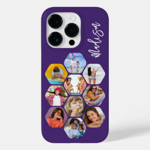 Modern Hexagon Photo Collage Personalised Name Case-Mate iPhone 14 Pro Case