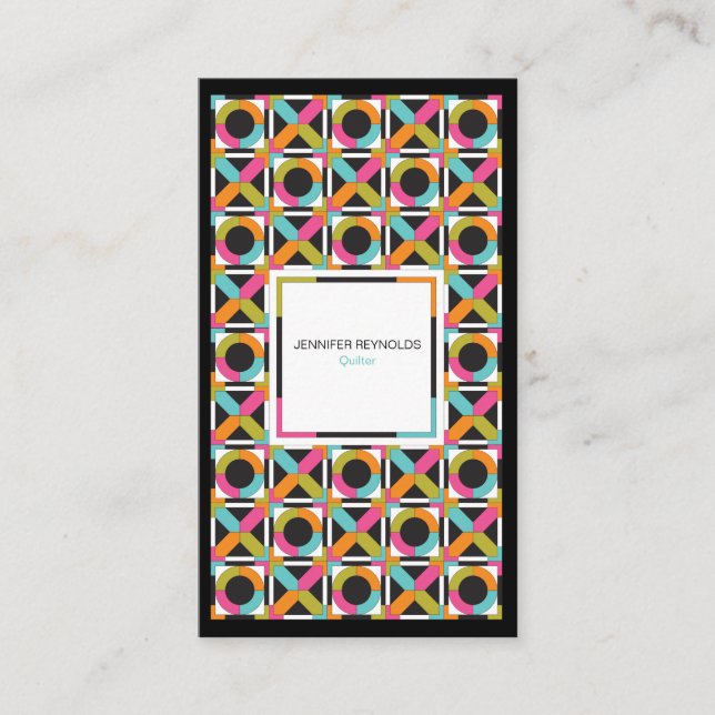 Modern Hexagon Quilt Pattern Business Card (Front)