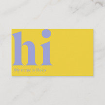 Modern 'hi' business card in yellow and periwinkle