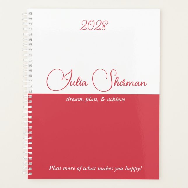 Modern Hibiscus Red Feminine Minimalist Script Planner (Front)
