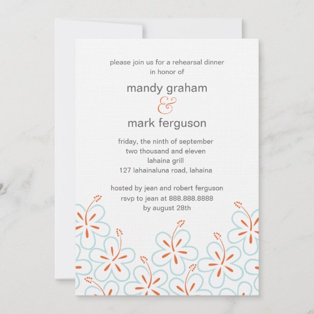 Modern Hibiscus Rehearsal Dinner Invitation (Front)