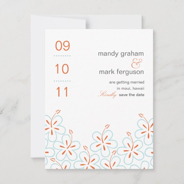 Modern Hibiscus Save The Date Card (Front)