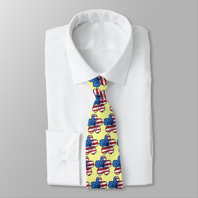 Modern Hibiscus USA Two-sided Printed Tie (Tied)