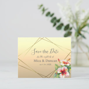 Modern Hibiscus Wedding Save the Date Postcard