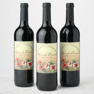 Modern Hibiscus Wedding Wine Label