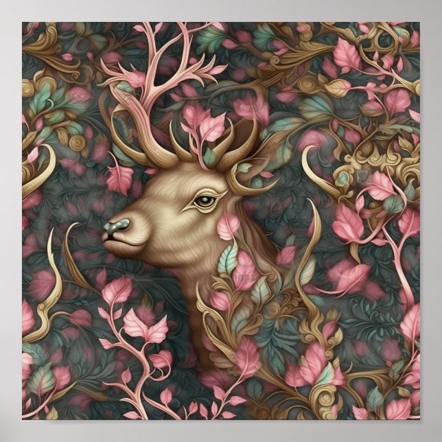 Modern Hidden Deer In The Forest Art Poster (Front)