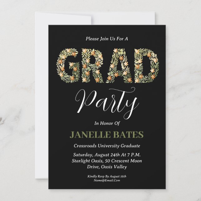 modern high school floral graduation invitations (Front)