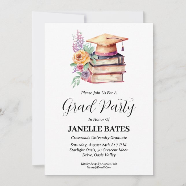 modern high school floral graduation invitations (Front)