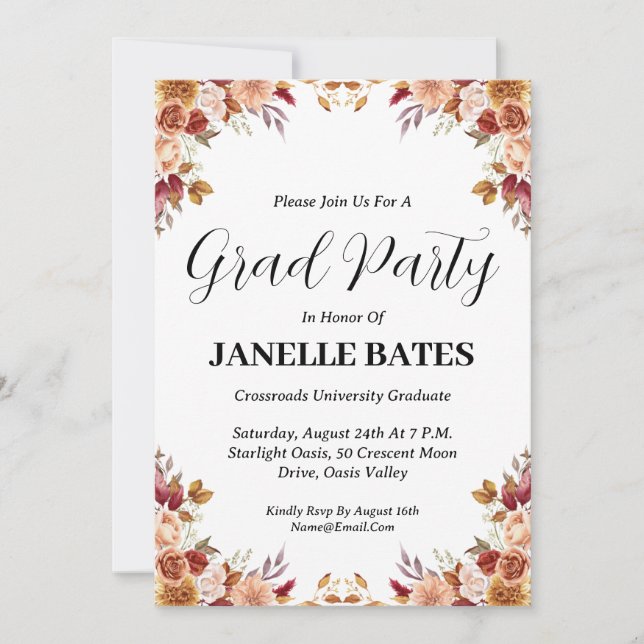 modern high school floral graduation invitations (Front)