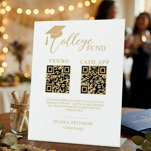 Modern High School Graduation Colleg fund QR code Pedestal Sign