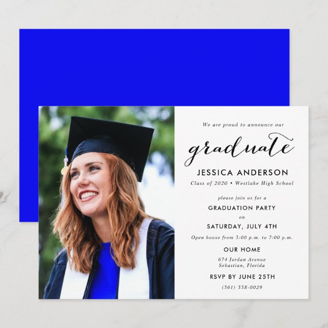 Modern High School Graduation Party Photo Invitation (Front/Back)