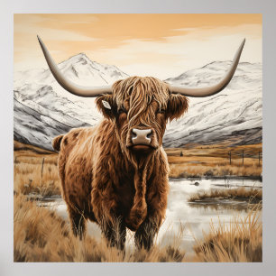 Modern Highland Cow Photograph poster print