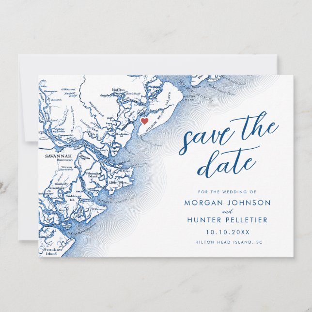 Modern Hilton Head Island SC Map Wedding Save The Date (Front)