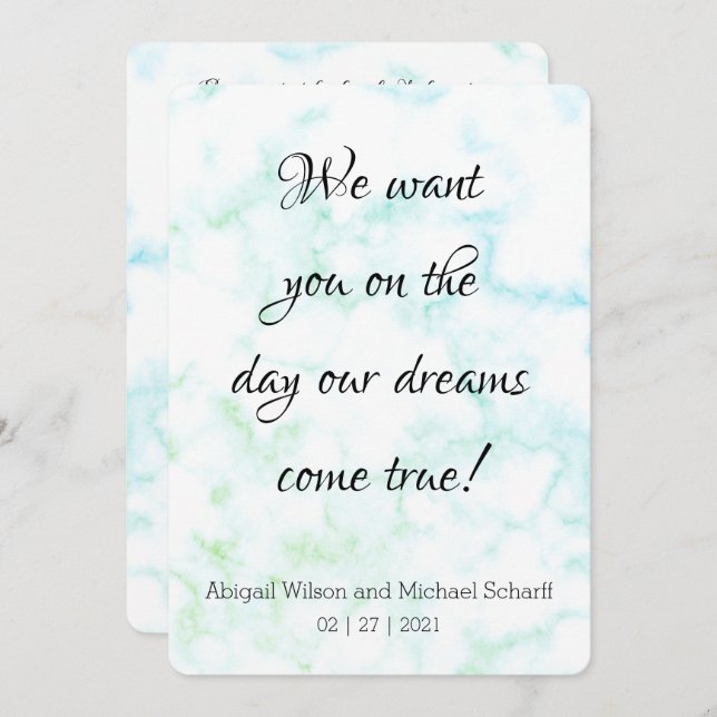 Modern Hint of Green Marble Wedding Invitations (Front/Back)