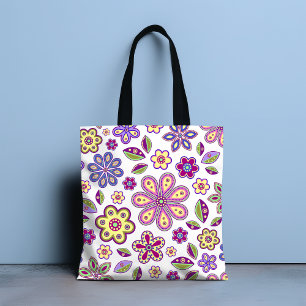 Modern Hippie Floral Pattern   Botanical Tote Bag