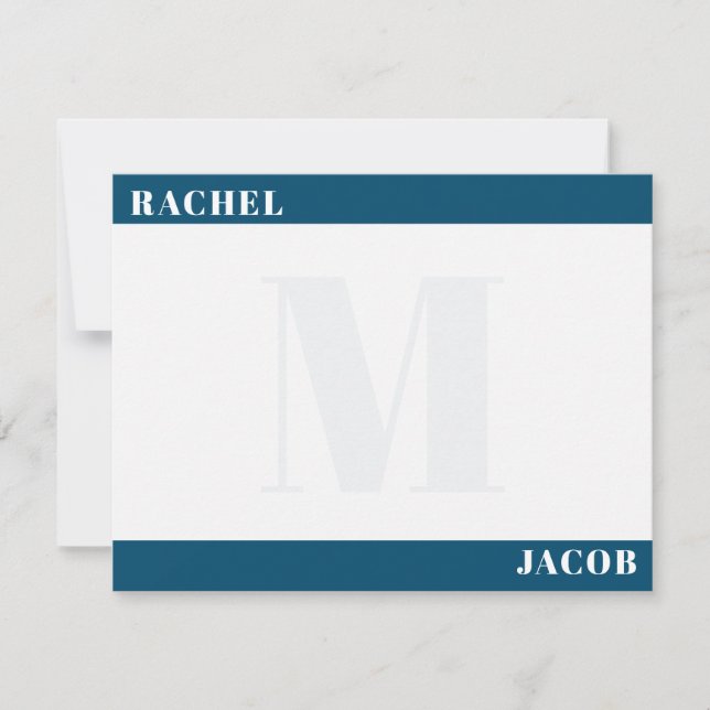 Modern His & Hers Dark Red Monogram Stationery Card (Front)