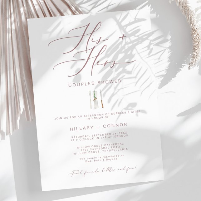 Modern His & Hers Rose Calligraphy Couples Shower Invitation (Creator Uploaded)