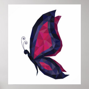 Modern hitech butterfly wings, geometric blue pink poster