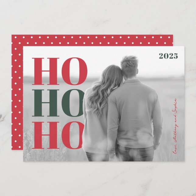 Modern HO HO HO Holiday Photo (Front/Back)