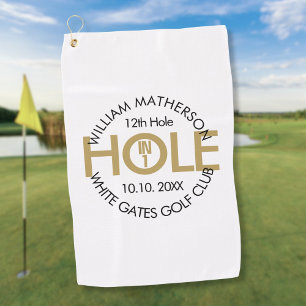 Modern Hole in One Black And Gold Golf Towel