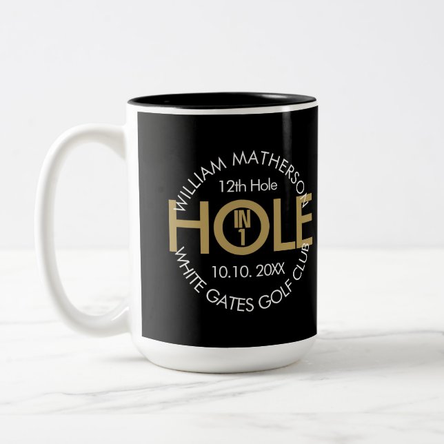 Modern Hole in One Black And Gold Two-Tone Coffee Mug (Left)