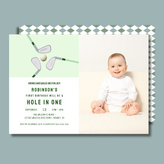 Modern Hole in One Par-tee golf Birthday Photo Invitation