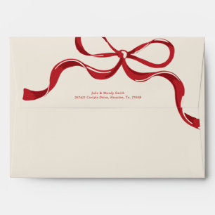 Modern Holiday Big Red Bow Christmas Cream Envelope