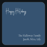 Modern Holiday | Blue Square Family Gift Sticker<br><div class="desc">This modern holiday | blue square family gift sticker is perfect for your minimalist shabby chic boho blue and white holiday greeting. The minimal whimsical handwritten calligraphy is delicate and rustic while staying classy and elegant. You will find that everything about this product is editable, so feel free to add...</div>