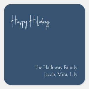 Modern Holiday   Blue Square Family Gift Sticker