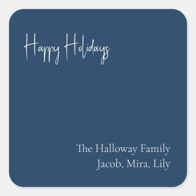 Modern Holiday | Blue Square Family Gift Sticker (Front)