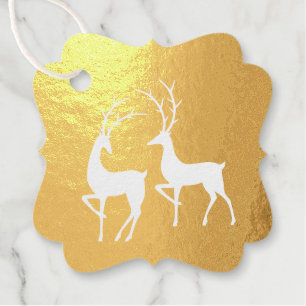 Modern Holiday Christmas Deer Gold Green Favour Tags