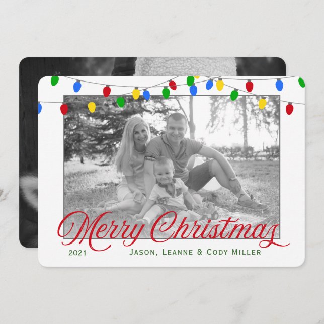 Modern Holiday Christmas Lights | 2 Photo (Front/Back)