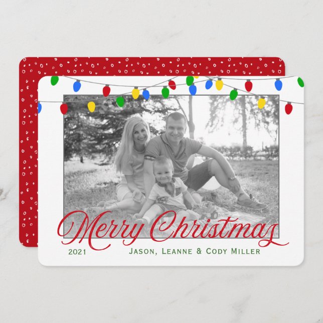 Modern Holiday Christmas Lights Photo (Front/Back)