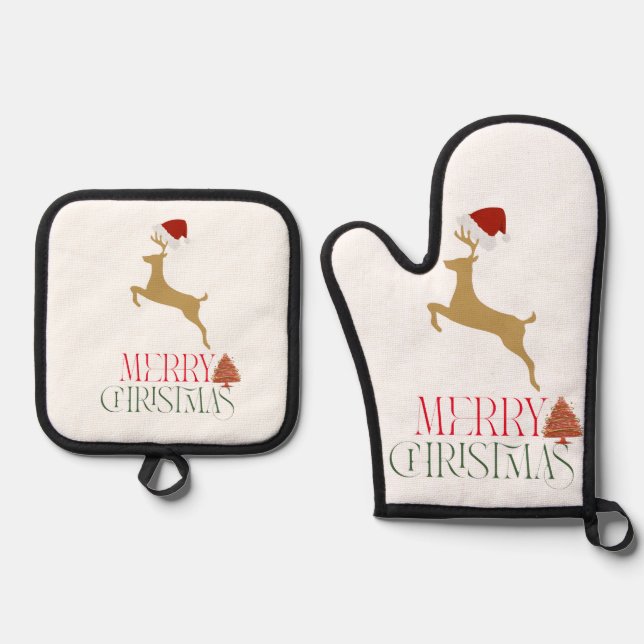 Modern Holiday Christmas  Oven Mitt & Pot Holder Set (Front)
