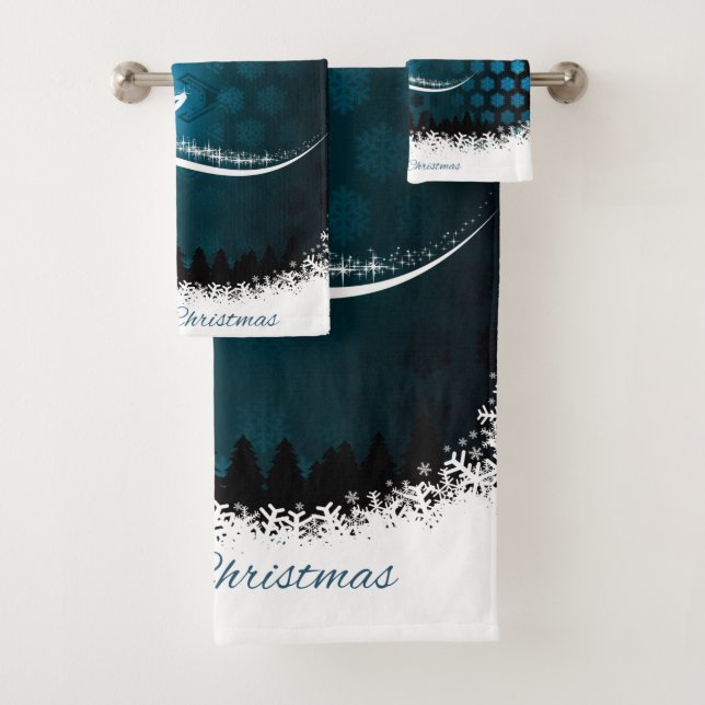 Modern Holiday Christmas Tree & Light Pattern Bath Towel Set (Insitu)