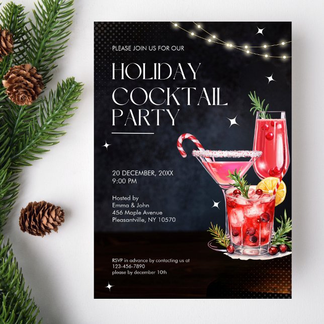 Modern Holiday Cocktail Party Christmas Invitation (Creator Uploaded)