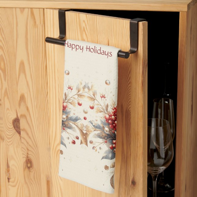 Modern Holiday Flowers Kitchen Towel (Thirds Fold)