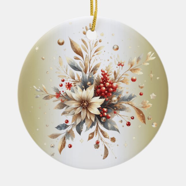 Modern Holiday Flowers Ornament (Front)