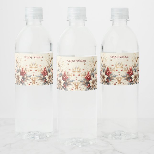 Modern Holiday Flowers Water Bottle Label (Bottles)